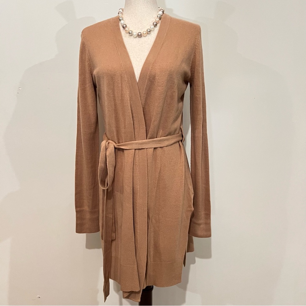 Mauve Long Open Belted Cardigan